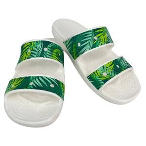 Crocs Classic Tropical Comfort Sandal Green White Leaves Slip On Slides 9